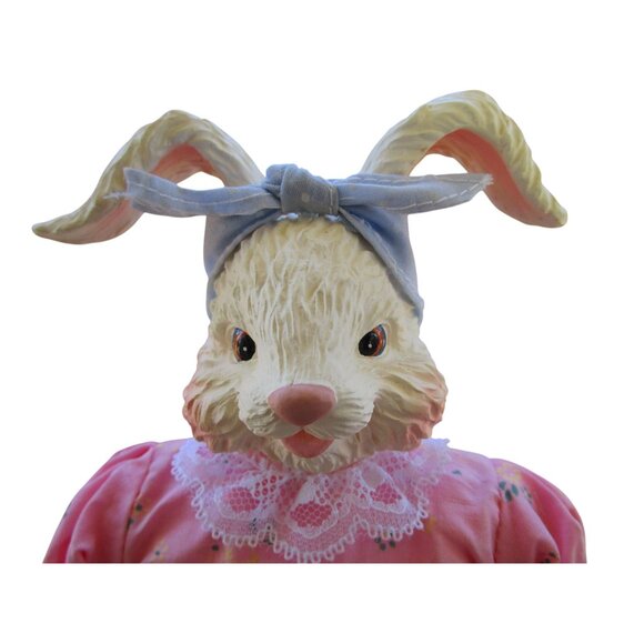 Fabric Mache Mrs. Easter Bunny Figurine With Tulips Eggs Duckling GUC - Picture 16 of 16